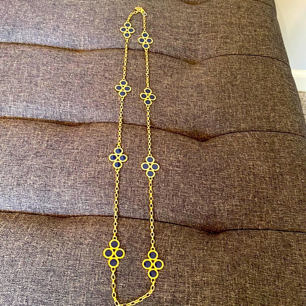 Tory Burch long Navy and Gold necklace